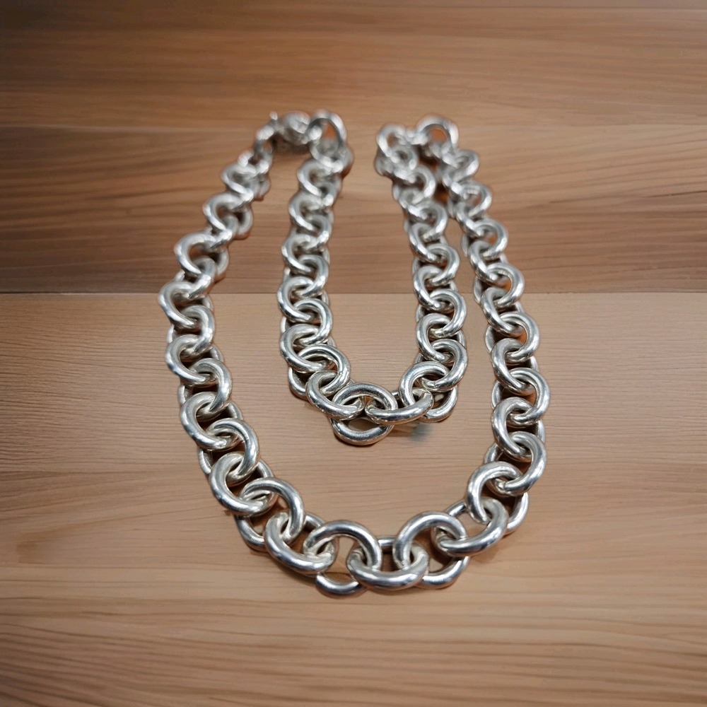Tiffany & Co 18" Silver Round Link Rolo Chain Necklace Mens Unisex